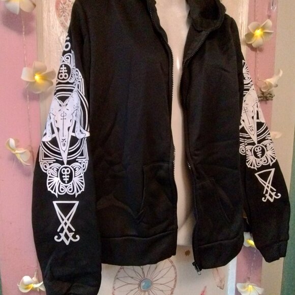 Baphomet Wiccan Symbols Hoodie Gothic Pentagram Witchcraft Pagan Hooded Jacket - Picture 7 of 12